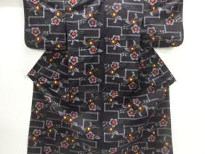 アンティーク　木綿本場久留米絣　花模様単衣着物